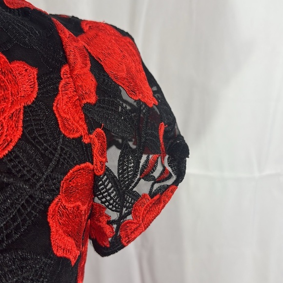 SAM EDELMAN BLACK RED ROSE EMBROIDERED MINI DRESS SIZE 6 - Picture 6 of 12